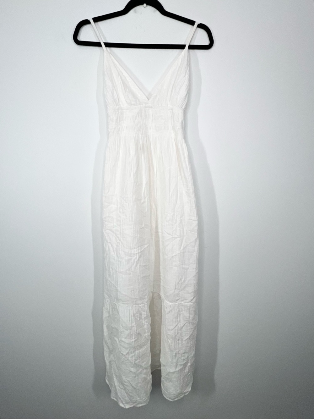 NWT SIM & SAM White Boho Tiered Smocked Waist Maxi Dress Small